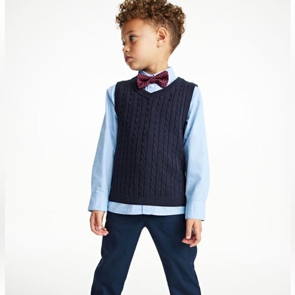 3 PIECE SWEATER VEST/SHIRT SET & RELAXED FIT TWILL PANTS - Picture 3 of 12